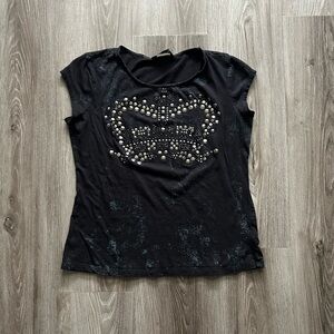 Rock & Republic Black Studded Short Sleeve Tee